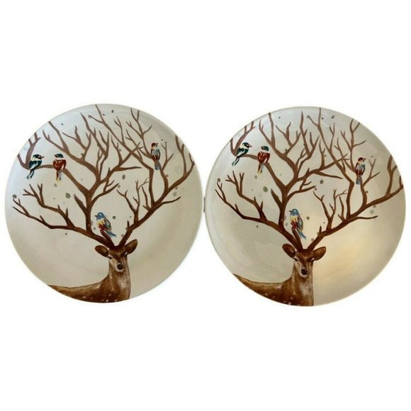 Pier 1 Other - Pier One Set 2 Luncheon Plates Deer Birds “Alexander” Ironstone 9 inch White